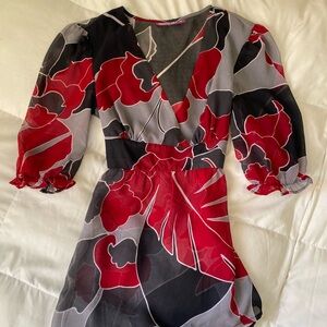 Elegant Red and Black Floral babydoll top